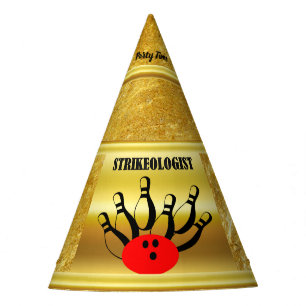 Bowling ball and pins with the word STRIKEOLOGIST Party Hat