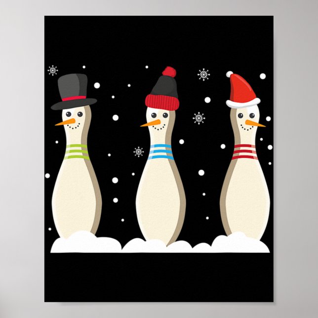 Bowling Ball Christmas Bowling Pins Santa Hat Gift Poster (Front)