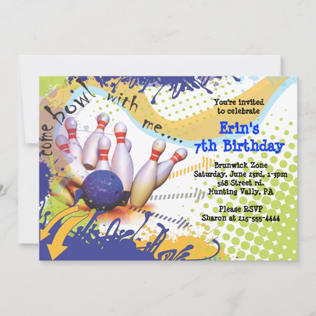 Bowling Ball Cool Invitation Happy Birthday Party (Front)