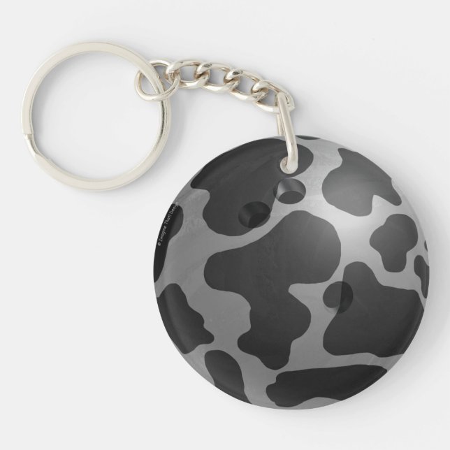Bowling Ball Cow Grey Key Ring (Front)