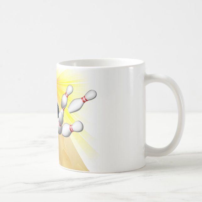 Bowling ball hitting pins coffee mug (Right)