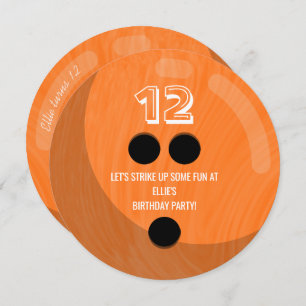 Bowling Ball   Kids Birthday Party   Orange Invitation