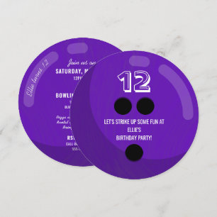 Bowling Ball   Kids Birthday Party   Purple Invitation