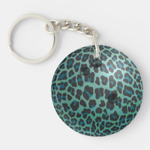 Bowling Ball Leopard Teal Key Ring