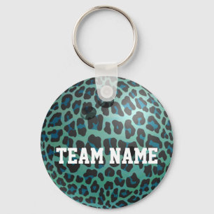 Bowling Ball Leopard Teal Key Ring