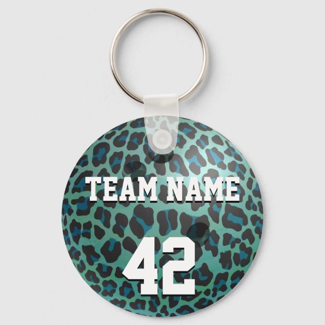 Bowling Ball Leopard Teal Key Ring (Front)