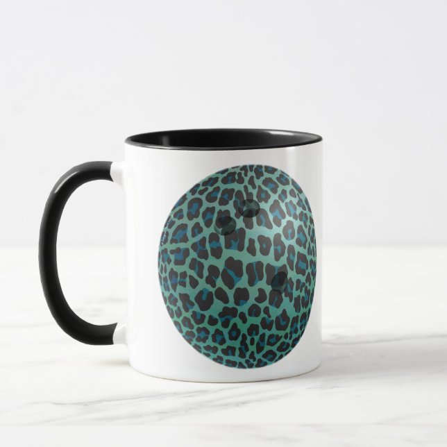 Bowling Ball Leopard Teal Mug (Left)