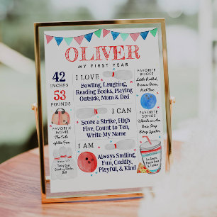 Bowling Ball Milestone Stats Birthday Party Poster