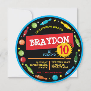 BOWLING BALL NEON Birthday Party Invitation