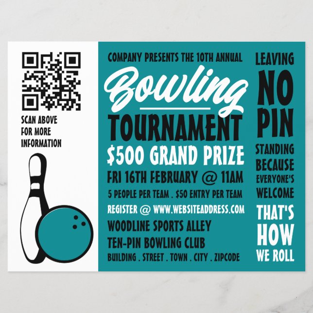 Bowling Ball & Pin, Ten-Pin Bowling Tournament Flyer (Front)