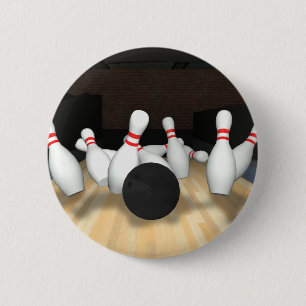 Bowling Ball & Pins: 3D Model: 6 Cm Round Badge