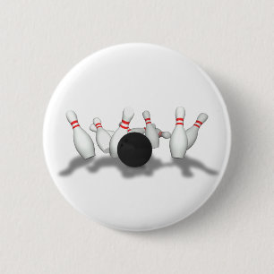 Bowling Ball & Pins: 3D Model: 6 Cm Round Badge