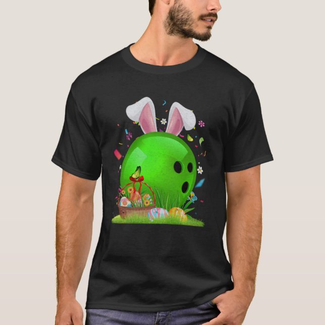 Bowling Ball & Pins Bunny Ears Easter Day Boys Kid T-Shirt (Front)