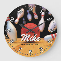 Bowling Ball Pins Man Cave Personalizable Clock