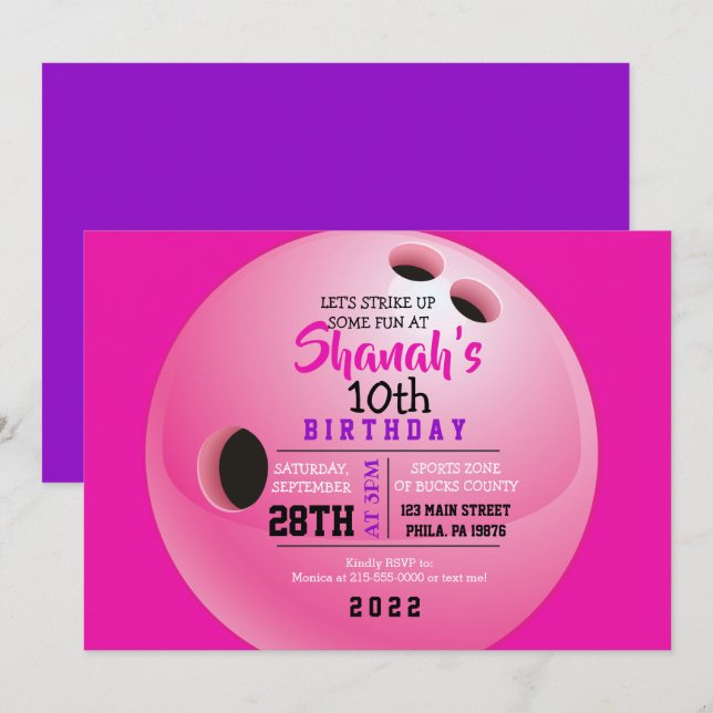 BOWLING BALL ROUND Birthday Party Invitation (Front/Back)
