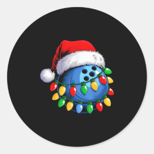 Bowling Ball Santa Hat Christmas Bowling Xmas Ligh Classic Round Sticker