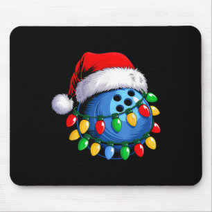 Bowling Ball Santa Hat Christmas Bowling Xmas Ligh Mouse Pad