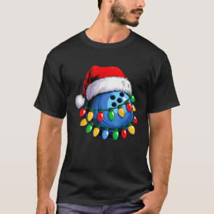 Bowling Ball Santa Hat Christmas Bowling Xmas Ligh T-Shirt