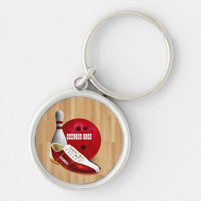 Bowling Ball Shoe And Pin With Your Custom Name Key Ring (Front)