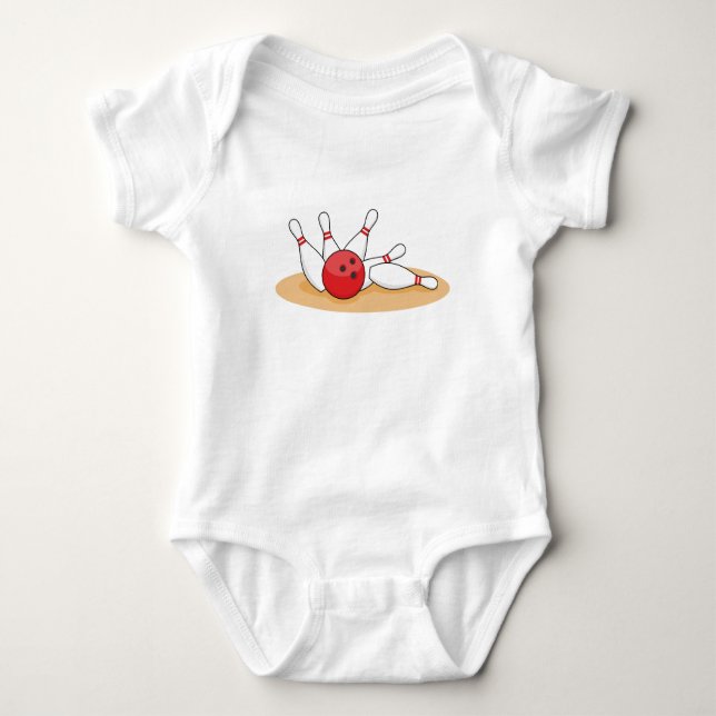 Bowling Ball Striking Skittles Baby Bodysuit (Front)