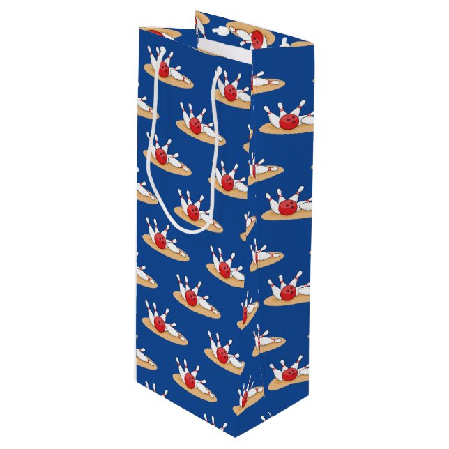 Bowling Ball Striking Skittles Pattern Wine Gift Bag (Front Angled)