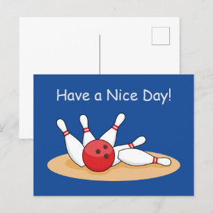 Bowling Ball Striking Skittles Personalise Holiday Postcard