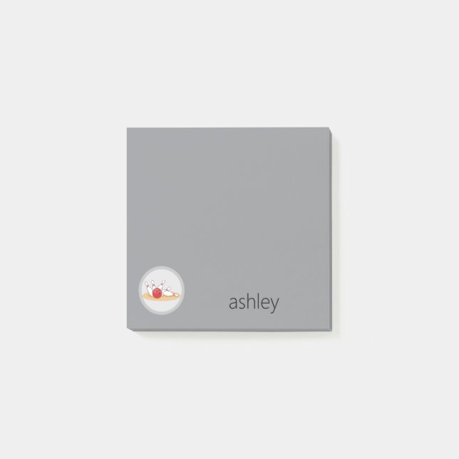 Bowling Ball Striking Skittles Personalise Post-it Notes (Front)