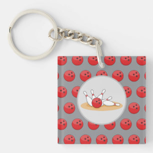 Bowling Ball Striking Skittles with Ball Key Ring