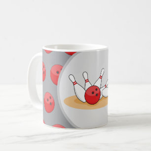 Bowling Ball Striking Skittles with Ball Pattern Coffee Mug