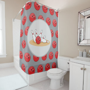 Bowling Ball Striking Skittles with Ball Pattern Shower Curtain