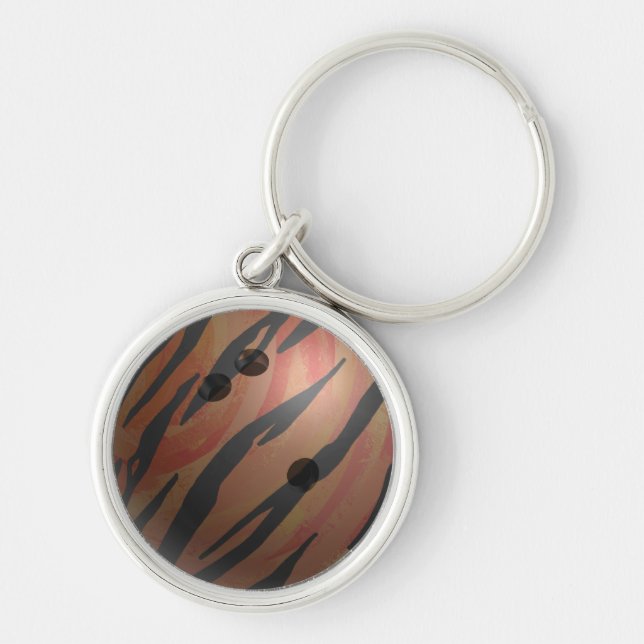 Bowling Ball Tiger Orange Key Ring (Front)