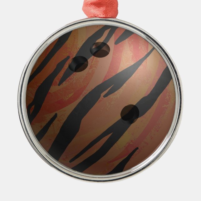 Bowling Ball Tiger Orange Metal Ornament (Front)