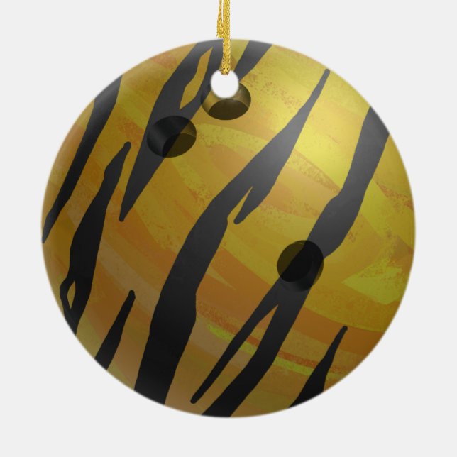 Bowling Ball Tiger Yellow Ceramic Tree Decoration (Back)