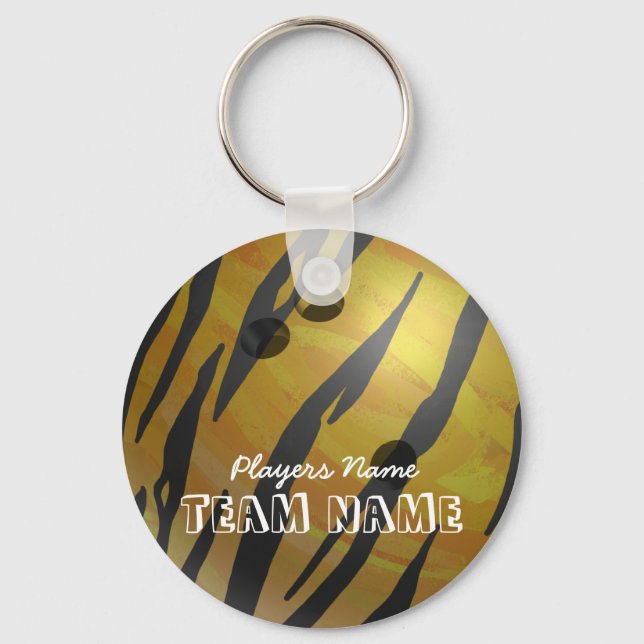 Bowling Ball Tiger Yellow Key Ring (Front)