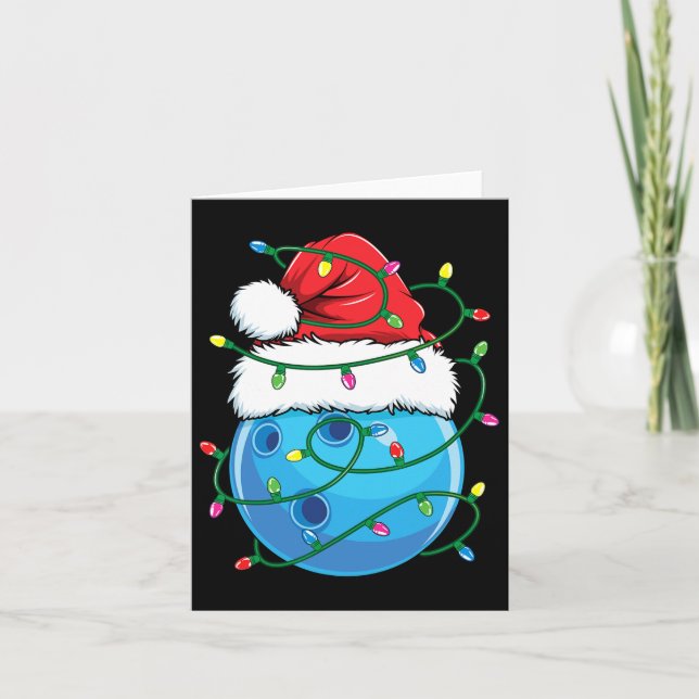 Bowling Ball With Santa Hat Men Boys Christmas Xma Card (Front)