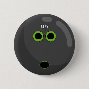 Bowling Ball with Your Name   Black/Green 6 Cm Round Badge