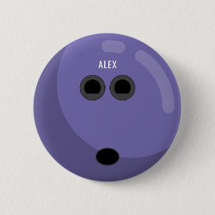 Bowling Ball with Your Name Purple/Black 6 Cm Round Badge