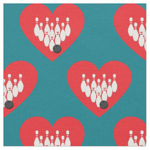 Bowling Balls and Pins Hearts Sports Fabric