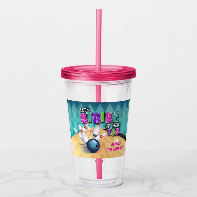 Bowling Birthday 16oz Tumbler - Girl (Front)