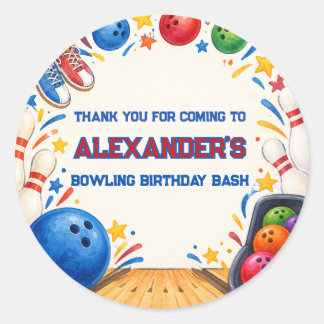 Bowling Birthday Bash Custom Name Classic Round Sticker