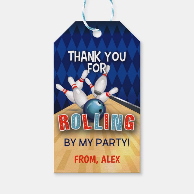 Bowling Birthday Favour Tag - Rolling By (Front)