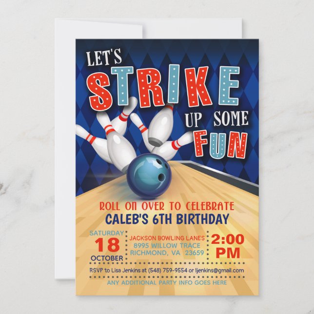 Bowling Birthday Invitation (Front)