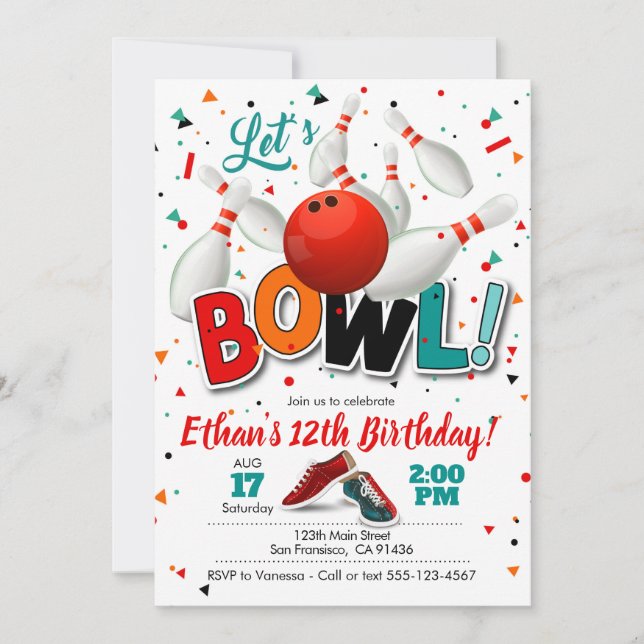 Bowling Birthday Invitation for Bowling Party (Front)