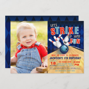 Bowling Birthday Invitation with Photo - Boy