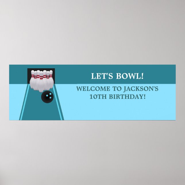 Bowling Birthday Party Banner Poster (Front)