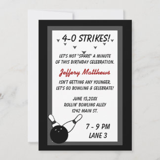 Bowling Birthday Party Black Grey Age customisable Invitation