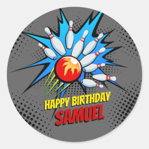 Bowling Birthday Party Classic Round Sticker