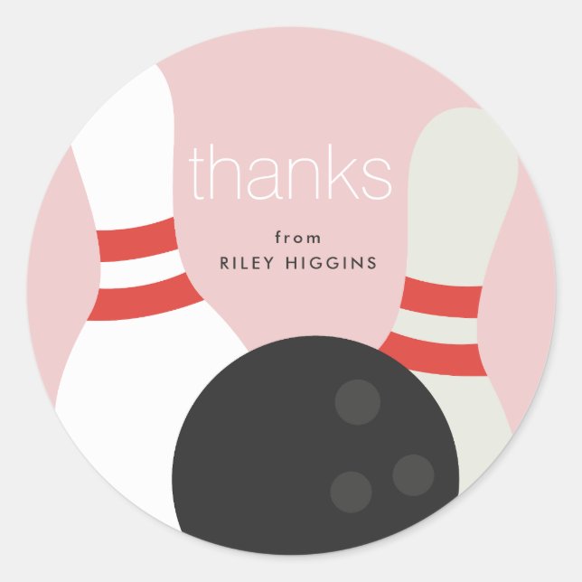 Bowling Birthday Party Classic Round Sticker (Front)