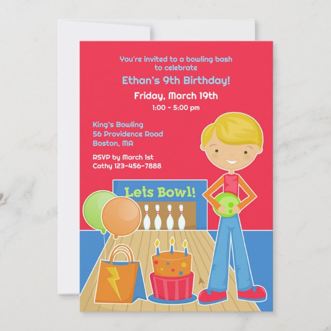 Bowling Birthday Party Flat Invitation (Front)