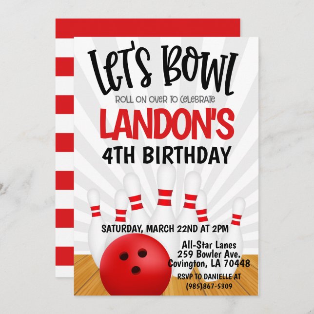 Bowling Birthday Party Invitation (Front/Back)